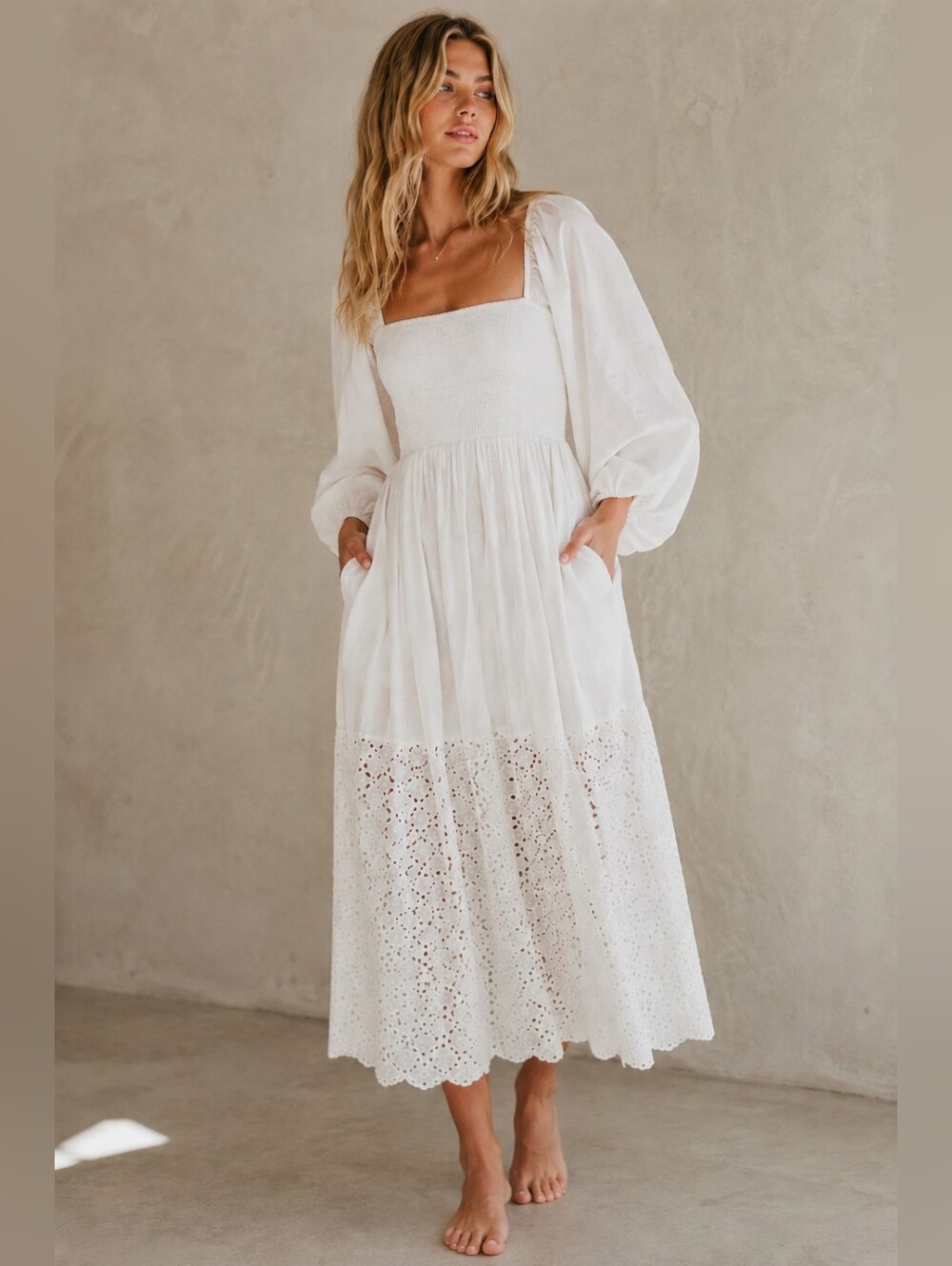 Free People Perfect Storm Midi Dress in Tea – XS | Cotton Eyelet Boho